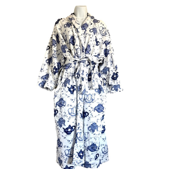 Victoria's Secret Other - RARE Victoria's Secret Gold Label 80s Vintage White Blue Teapot Print Robe OS